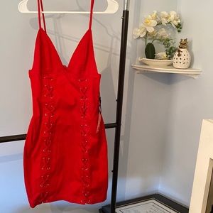 Lace up detail v neck mini dress